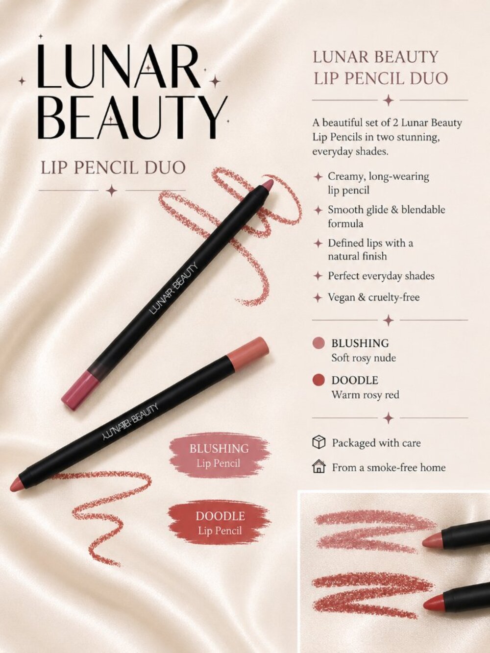 Lunar Beauty Lip Pencil Duo – Blushing + Doodle